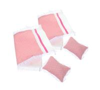 HEALSOPTHY Ensemble Literie Miniature pour Maison de Poupée, 2 Kits Comprenant Drap-Housse Rose, Oreiller Assorti et Couverture, Accessoires Décoratifs pour Lit N°3, Kit Literie Doux