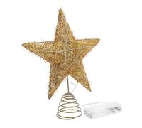 HEALSOPTHY Étoile de Sapin de Noël Métal Doré avec LED Lumières Chaudes Décoration Festive Éclatante avec Base à Ressort Ornement de Pointe pour Arbres de Noël Moyens