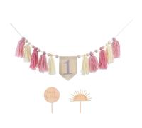 HEALSOPTHY Guirlande à Pompons Rose pour Chaise Haute 1Er Anniversaire, Décoration de Fête Réutilisable, Accessoire Photo Bébé, Bannière Joyeux Anniversaire pour Première Fête