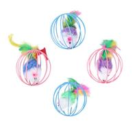 HEALSOPTHY Interactif pour Chat 4pcs Souris en Peluche Cage en Fil Plastique, Stimule L'instinct de Chasse et Libère Le Stress pour Chats D'intérieur Couleur Aléatoire