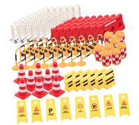 HEALSOPTHY Jouets de Signalisation Routière Miniature en Plastique 62pcs pour Apprentissage Circulation Garçon et Filles Barrages Routiers Pratiques et Scène de Jeu Éducative