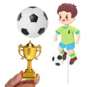 HEALSOPTHY Kit 3 Décorations de Gâteau Thème du Football - Figurines en Plastique Légères et Résistantes - Coupe Trophée Ballon de Football et Joueur en Silicone Souple - pour Réutilisable