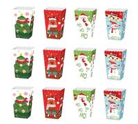 HEALSOPTHY Lot De 12 Boîtes D'emballage à Motifs De Noël 12 x 12 Cm Papier Recyclé Boîtes à Pop-corn Pratiques Et Pour Fêtes De Noël Et Emballage Gourmand