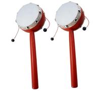 HEALSOPTHY Lot de 2 Hochets à Main en Bois 7 Cm, Tambour à Main Double Face Peau de Mouton Blanche, Jouet Sensoriel pour Bébé, Stimulation Auditive et Motricité Fine, Premiers Jeux Bébé