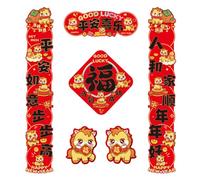 HEALSOPTHY Lot de 6 set de Couplets Adhésifs Rouges Verticaux pour Nouvel An Chinois 2026 Décorations de Porte en Papier Symboles Fu Résistants aux Intempéries Ensemble de Bannières du