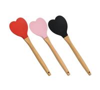 HEALSOPTHY Louche en Silicone en Forme de Cœur avec Manche en Bois, Lot de 3, Résistante à Haute Température, pour Cuisiner