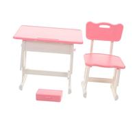 HEALSOPTHY Mini Bureau Et Chaise D’écolier pour Maison De Poupée Garçon Et Filles, Mobilier Miniature Rose, Ensemble Scolaire Réaliste, Décoration Et Jeu Éducatif, Accessoires Miniatures De Classe