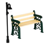 HEALSOPTHY Miniature Park Bench with Alloy Seat and Curved Street Lamp Mini Dollhouse Accessories for Scene Layout and Garden Decor
