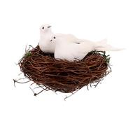 HEALSOPTHY Nichoir Rotin Tressé avec Oiseaux Décoratifs Nid Artificiel Réaliste pour Jardin Terrasse et Décoration Intérieure Accessoire Photo et DIY avec Oiseaux Blancs