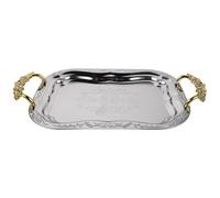 HEALSOPTHY Plateau de Service Rectangulaire Multifonctionnel en Acier Inoxydable Argenté avec Poignée, Design Vintage Français Embossé pour Buffet et Fêtes