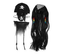 HEALSOPTHY Set Costume Pirate Homme avec Perruque Moustache et Cache-œil Réalistes Accessoires Cosplay Confortables pour Halloween et Fête