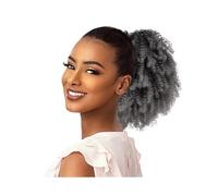 Health Extension de queue de cheval courte afro bouclée avec cordon de serrage pour femme noire synthétique afro bouffante avec clips pour soins personnels (gris)