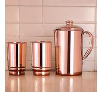 HEALTHANDWEALTH Carafe à eau en cuivre pur avec 2 gobelets | Pichet d'eau potable ayurvédique de 1,5 L | Améliore la digestion et renforce l'immunité | Fabriqué en Inde