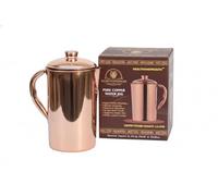 HEALTHANDWEALTH® Pichet en cuivre pur pour les bienfaits ayurvédiques de 1,5 litre fabriqué à la main en cuivre avec couvercle assorti | pour servir plus d'eau en famille