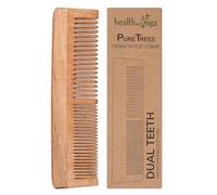 HealthAndYoga® PureTress Peigne en bois de margousier à double dents - Dents larges et fines pour démêler et coiffer - Prévient les pellicules, les poux, les frisottis, doux pour le cuir chevelu