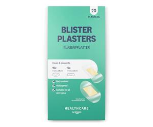 Healthcare by Amazon Pansements Hydrocolloïdes pour Ampoules, étanches & invisibles - Tailles assorties (15x 70x38mm + 5x 70x24mm), 20 unités (anciennement Amazon Basic Care - l'emballage peut varier)
