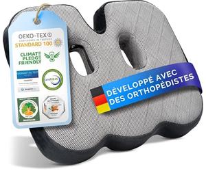 Healthfix® Coussin Orthopédique Coccyx - Coussin Ergonomique d’Assise en Mousse à Mémoire de Forme avec Housse Respirante et Base Antidérapante - pour Chaise Bureau, Gaming, Salon et Jardin
