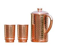 Healthgoodseu Pichet En Cuivre Et Lot De 2 Gobelets Pour Les Bienfaits De La Santé Ayurveda | Carafe D'Eau En Cuivre Martelé Pur Avec 2 Gobelets En Cuivre Martelé