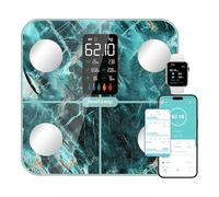 Healthkeep Balance Pèse Personne Balance Connectée Impédancemètre avec Affichage VA 15 Données Corporelles et Fréquence Cardiaque pour APP Andriod et iOS Max. 180kg/400lb, Marbre Vert