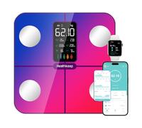 Healthkeep Balance Pèse Personne Balance Connectée Impédancemètre avec Affichage VA 15 Données Corporelles et Fréquence Cardiaque pour APP Andriod et iOS Max. 180kg/400lb, Multicolore