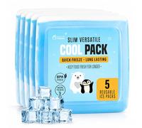 Healthy Packers® Lot de 5 blocs de glace fins réutilisables pour boîtes à déjeuner pour enfants et adultes | Packs de congélation fins et durables pour glacières, boîtes à bento, sacs à déjeuner