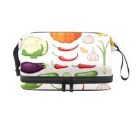 Healthy Vegetables Trousse de toilette double couche pour femmes et filles, trousse de toilette de voyage, trousse de maquillage pratique avec compartiment à brosse, multicolore, 27x15x14