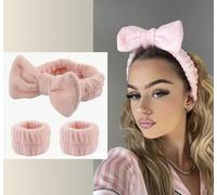 HealthyMoov lot set beauté vieux rose (3 pièces) avec bandeau cheveux maquillage et bracelets de lavage visage