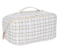 HealthyMoov Trousse de Toilette Pochette Organisateur Maquillage cosmétiques parfums Forme Vanity Case Sac de Voyage Accessoire de beauté Rangement Salle de Bains Tweed Blanc
