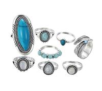 Healvian 1 Ensemble Anneaux Vintage Turquoise pour Anneaux Joint et Knuckle Design Unique et Élégant