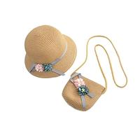 Healvian 1 Ensemble Chapeau de Plage pour Garçon Fille avec Sac à Bandoulière Chapeau Paille Adorable pour