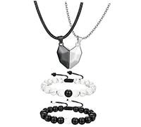 Healvian 1 Ensemble Collier Couple Cœur Magnétique avec Bracelets pour Amoureux Pendentifs Correspondants et Accessoires