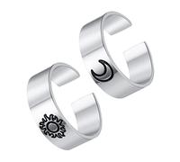 Healvian 1 Jeu Bague Homme Acier Inoxydable Ajustable Avec Motif Étoile Et Lune Anneau Ouvert Vintage Pour Tenues Élégantes Et Événements Spéciaux 2 Pièces