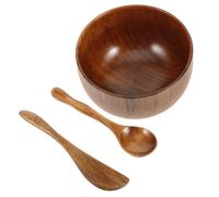 Healvian 1 Jeu Bol De Masque En Bois Bol De Masques De Salon Applicateur D'argile Bol Mélangeur Pour Le Visage Applicateur De Masque à L'argile Spatule Cosmétique Brown Réutilisable