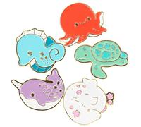 Healvian 1 jeu Broche Animal Marin Broches Drôles Broches Mignonnes Animaux De Dessin Animé Broches De Revers Décor Animal Broche Animal Émail Broche Pull Animal Broche Animaux 5 pièces