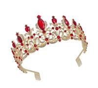 Healvian 1 Pc Couronne De Bandeau En Strass Princesse Coiffure De Fille De Mariage Décor De Coiffure De Mariée Décor De Bal Strass Royal Bandeau Diadème Strass Tiare Rouge Alliage De Zinc