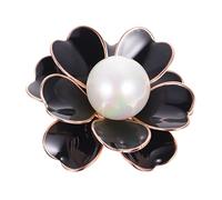 Healvian 1 Pièce broche anti exposition accessoires pour les femmes épingle à nourrice bouton de col revers en alliage corsage de fleurs de mode Perles d'imitation Black