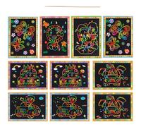 Healvian 10 Cartes à Gratter Créatives pour Garçon et Filles Grand Format 19 X 26 CM Papier Sûr sans Danger Kit DIY Peinture Manuelle pour Activités Artistiques Loisirs Créatifs et