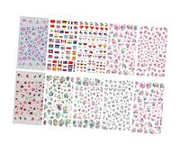 Healvian 10pièces Autocollants Ongles Manucure Diy Motifs Mixte Fleur Drapeau Stickers Nail Art Décoration Facile Pour Ongles Naturels Et Faux Gel Acrylic