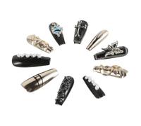 Healvian 10pièces Faux Halloween Press Coffin Avec Paillettes Décoration Gothique Pour Manucure Colle Couverture Complète