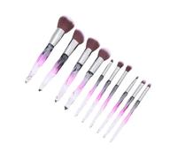 Healvian 10pièces Pinceaux Maquillage Outil Cosmétique Manche Cristal Transparent Tube Cyan Embout Base Marron Poils Blancs pour Femmes