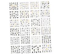 Healvian 16 pièces Stickers Ongles Autocollants Noir Or Chatons Mignons Manucure Femmes DIY