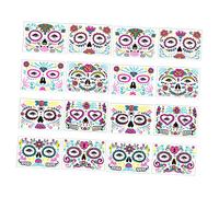 Healvian 16feuilles Autocollants Tatouage Visage Fluorescent pour Halloween Motifs Fleurs Tête Mort Décoration Corps Adhésive Imperméable