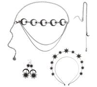 Healvian 1ensemble Star Moon Headband Gothic Necklace Earrings and Vintage Waist Chain for Parties and Special Events