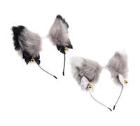 Healvian 2 pièces Bandeau Oreilles de Chat Pelucheux Doux avec Nœud Décoratif et Cloche Dorée Accessoires Cosplay pour Fête Halloween et Déguisement