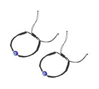Healvian 2 pièces Bracelet Œil Ajustable Tressé pour Couples Femme Homme Fantaisie Brésilien Cordon Noir avec Argentée Mode