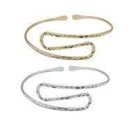 Healvian 2 pièces Bracelet Manchette Ouvert pour Haut Bras Femme Design Ajustable Forme de Vague S Bijoux Costume et Confortable Accessoire Chic Blanc et Doré