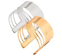 Healvian 2 pièces Bracelets Manchettes Ouverts Inoxydable pour Femme Lot de Joncs Punk Réglables Design Creux et Lustré Style Minimaliste Argent et Or