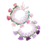 Healvian 2 Pièces Collier Tricoté à Fleurs en Clochette pour Chat et Chiot | Laine, Bavette Légère Grelot, Style, pour Fêtes, Noël, Anniversaire et Sorties Froides
