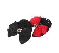 Healvian 2 Pièces Filet à Chignon avec Nœud en Satin et Strass Barrettes Maintien Invisible et Confortable Accessoires pour Danse Travail et Événements Lot de Rouge et Noir