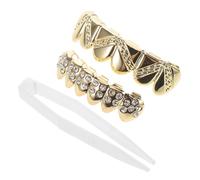 Healvian 2 Pièces Grills Dentaires Plaqués Or pour Halloween Accessoires de Costume Hip Hop Dents Fakes Élégantes pour Hommes pour Fêtes et Cosplay